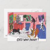 ユーモアのある飼い猫のカラースケッチ ポストカード (正面/裏面)