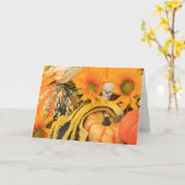 ユーモアのある骸骨、かぼちゃ、ひまわり、ハロウィン カード (黄色い花)