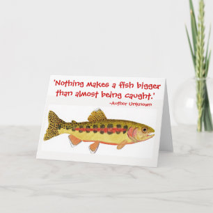 ユーモアのある魚釣り引用文とマスのアートワーク カード