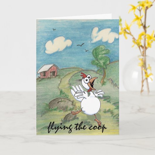 ユーモアのある鶏 カード (黄色い花)