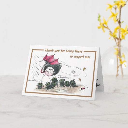 ユーモアのある黒猫サンキューカード カード (黄色い花)