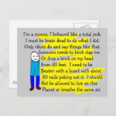 ユーモアのある「すみません」カードとキーチェーン ポストカード (正面/裏面)