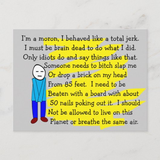 ユーモアのある「すみません」カードとキーチェーン ポストカード (正面)