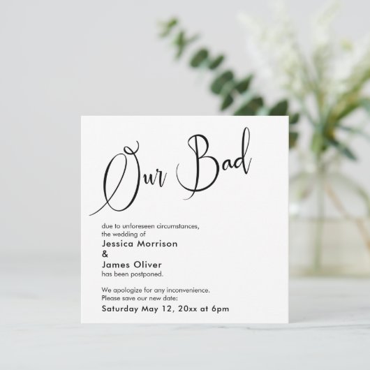 ユーモアのある「エレガント悪い」が延期した結婚カード 招待状 (スタンド正面)