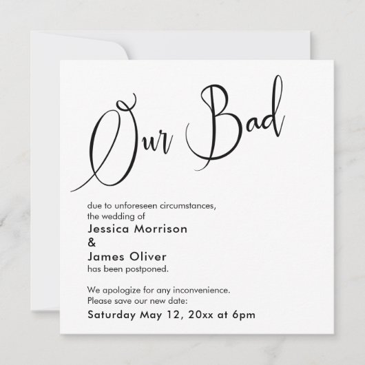 ユーモアのある「エレガント悪い」が延期した結婚カード 招待状 (正面)