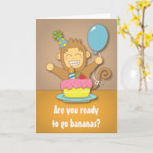 ユーモアのあるGo Bananasかわいいサル誕生日 カード (黄色い花)