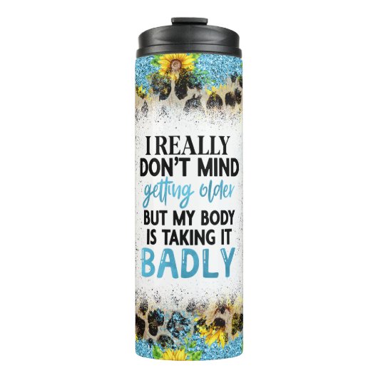 ユーモアのあるLeopard Printのエージングに関する引用文 タンブラー (正面)