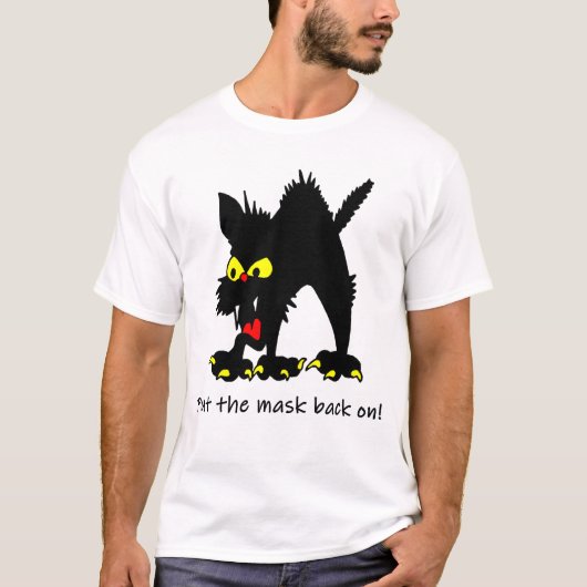 ユーモアの離れた社会に覆面する黒猫 Tシャツ (正面)