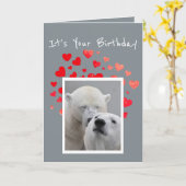 ユーモアを抱きしめている誕生日の気のあるそぶりをしたな白くま カード (黄色い花)