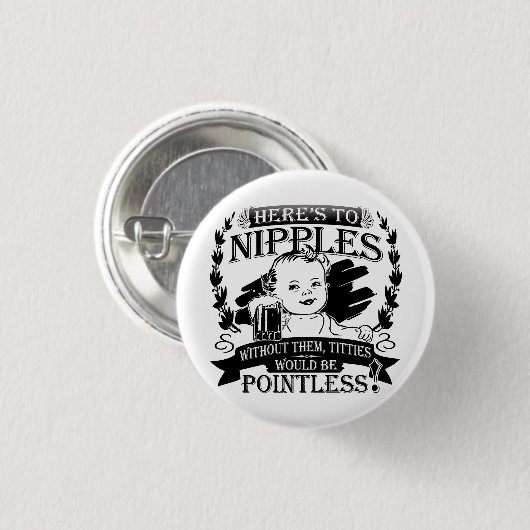 ユーモアを胸食べ物を与えること 缶バッジ (正面&裏面)