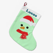 ユーモアキュート雪だるまサンタ顔ホリデーパーティー ラージクリスマスストッキング (正面 (吊り時))