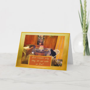 ユーモアファミリーの猫がケーキを「燃える」  シーズンカード