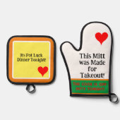 ユーモアポットラックスディナー今夜グリーンオレンジ 鍋つかみ&鍋敷きセット (正面)