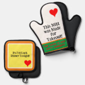 ユーモアポットラックスディナー今夜グリーンオレンジ 鍋つかみ&鍋敷きセット (正面/裏面)