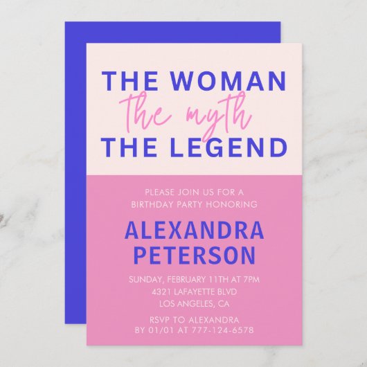 ユーモア女性神話ピンクパープル92歳の誕生日 招待状 (正面/裏面)