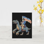 ユーモア満点Tシャツ エイブ・リンカーンが恐竜T-Rexに乗って4日 カード (黄色い花)
