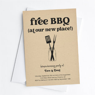 ユーモア満載の楽しい無料BBQ新居お披露目パーティー招待状 招待状