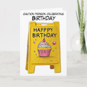 ユーモア満載の誕生日カード - 黄色の警告サインとコップ カード (正面)