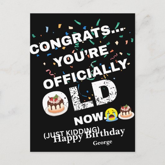 ユーモア満載！公式に古くなった誕生日 - 大胆なミームスタイル シーズンポストカード (正面)