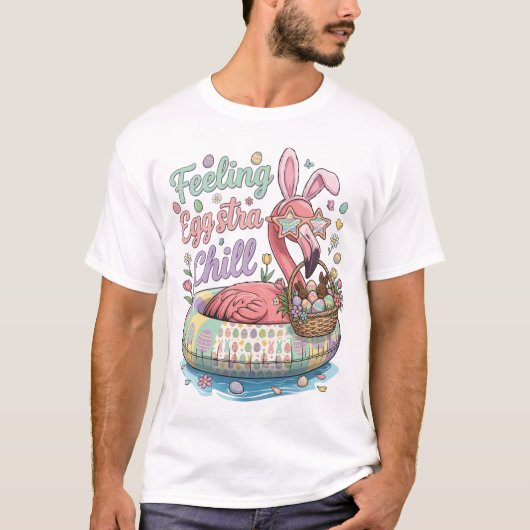 ユーモア溢れるイースターフラミンゴの気分 極上の癒し キュート Tシャツ (正面)