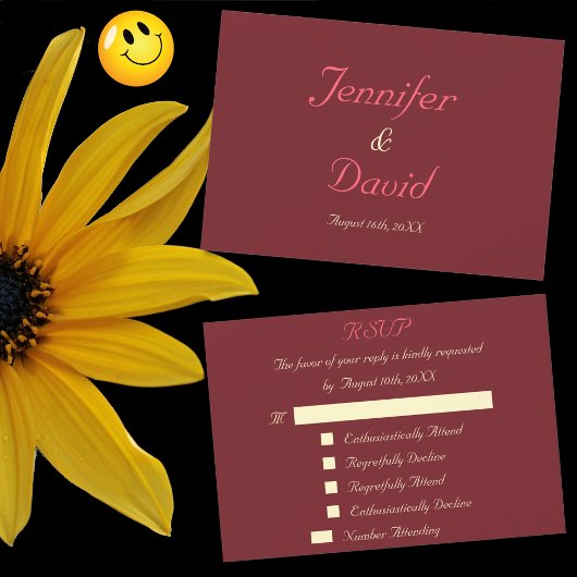 ユーモア溢れるオリジナルウェディング返信カード マルサラ 出欠カード
