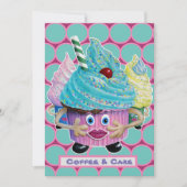 ユーモア溢れるカジュアルな友達・家族 ケーキとコーヒー 招待状 (正面)