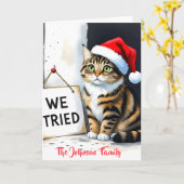 ユーモア溢れるカスタマイズ家族向け水彩ねこクリスマスギフト カード (黄色い花)