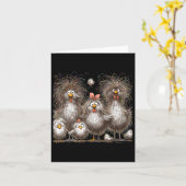 ユーモア溢れるカラフルなチキンアート カード (黄色い花)