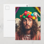 ユーモア溢れるキリストと羊のカラフルな誕生日パーティー ポストカード (正面/裏面)