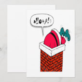 ユーモア溢れるクリスマスのサンタが煙突に詰まった シーズンカード (正面/裏面)