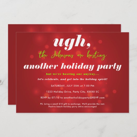 ユーモア溢れるクリスマス・イン・ジュライのパーティー 招待状 (正面/裏面)