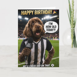 ユーモア溢れるサッカー誕生日カード 犬 VARジョーク カード