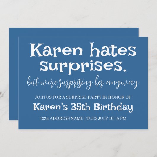 ユーモア溢れるサプライズパーティ 現代的な詳細を追加 招待状 (正面/裏面)