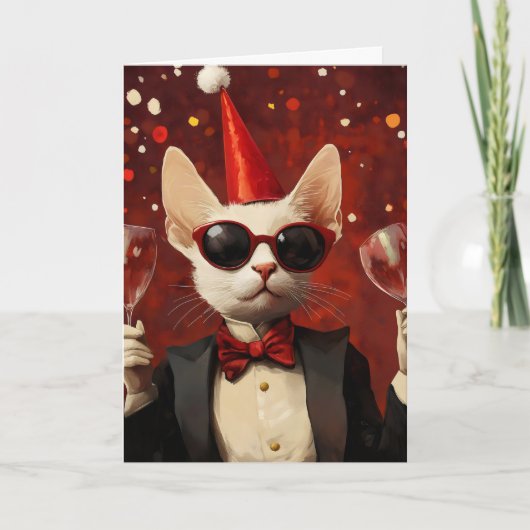 ユーモア溢れるパーティー エレガントな猫 シーズンカード (正面)
