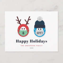 ユーモア溢れるマスクのクリスマスとハヌカのホリデー ポストカード