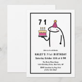 ユーモア溢れるミーム シンプル ブラック＆ホワイト 71歳の誕生日 招待状 (正面/裏面)