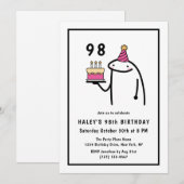 ユーモア溢れるミーム シンプル ブラック＆ホワイト 98歳の誕生日 招待状 (正面/裏面)