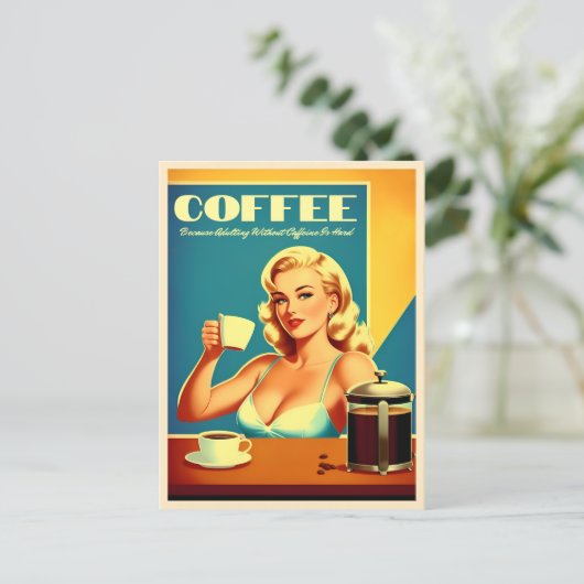 ユーモア溢れるレトロ ヴィンテージ コーヒー カフェイン ユーモア ポストカード (スタンド正面)