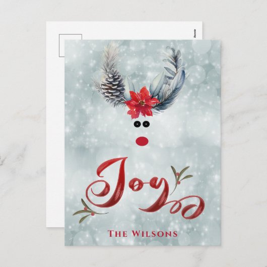 ユーモア溢れる涼しい遊び心のあるクリスマスツリーの鹿 シーズンポストカード (正面/裏面)