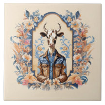 ユーモア溢れる牛のアート おしゃれなワイルドウェストのカウボーイ