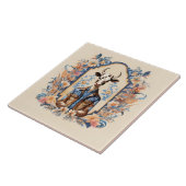 ユーモア溢れる牛のアート おしゃれなワイルドウェストのカウボーイ タイル (側面)