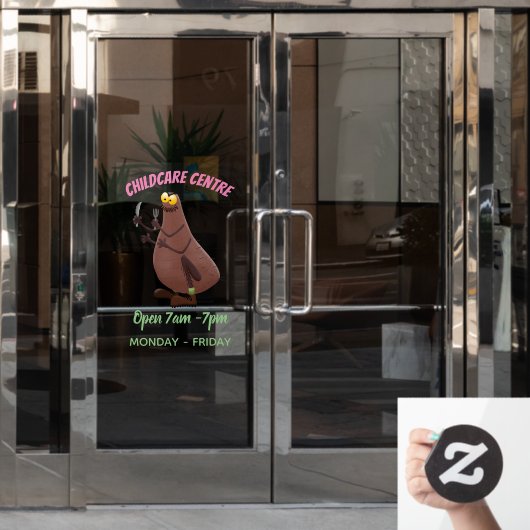 ユーモア溢れる空腹の醜いノミの漫画 ウィンドウサイン (オフィスドア)