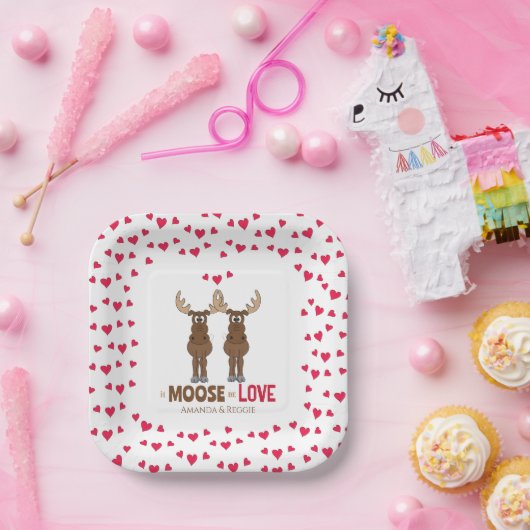 ユーモア溢れる結婚パーティー かわいい 気まぐれなムースのハート ペーパープレート (パーティー)