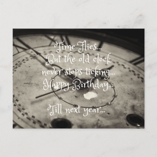 ユーモア溢れる誕生日おめでとう 古いビンテージ時計 ポストカード (正面)