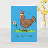 ユーモア溢れる農村の愛らしい鶏のイラスト カード (黄色い花)