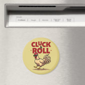 ユーモア溢れる「Cluck & Roll」クールなニワトリの漫画デザイン マグネット (インサイチュ (食洗機))