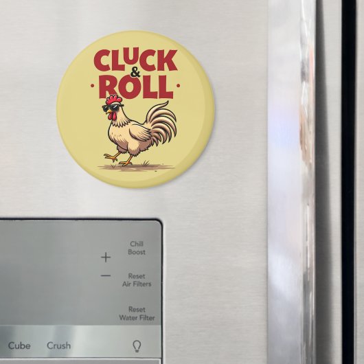 ユーモア溢れる「Cluck & Roll」クールなニワトリの漫画デザイン マグネット (インサイチュ (冷蔵庫))