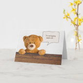 ユーモア誕生日の文字の泡を持つ茶色のテディベア カード (黄色い花)