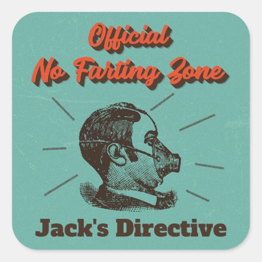 ユーモア おなら禁止ゾーン ヴィンテージ ターコイズ スクエアシール (正面)