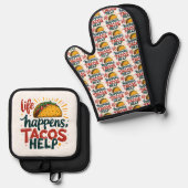 ユーモア タコ ラバー フィエスタ フード ファン アート 白 鍋つかみ&鍋敷きセット (正面/裏面)